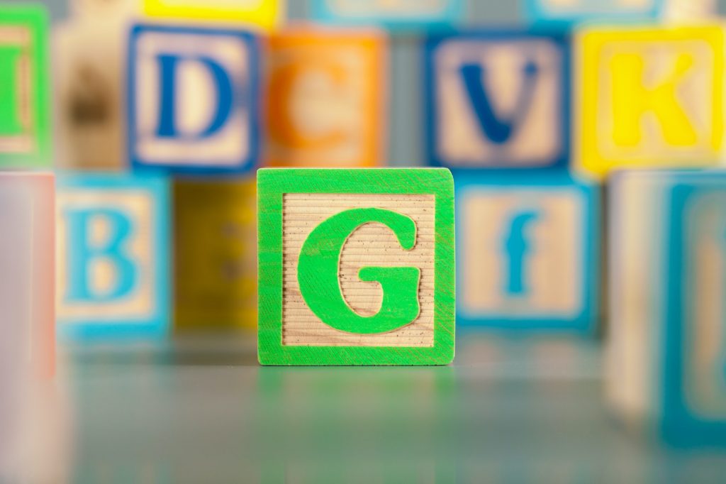 Photograph of colorful Wooden Block Letter G referring to Medigap Plan G.